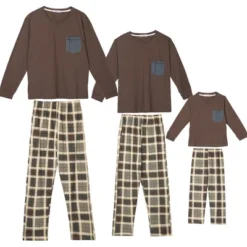 Cheibear Sleepwear Long Sleeve With Pants Brown Plaid Family Pajama Sets -Women Fashion GUEST 08d795d8 b8da 43e4 b58e d2a89a7a24de