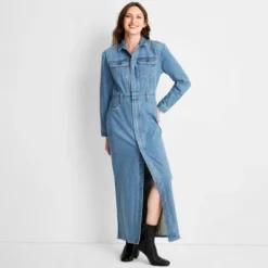 Women's Long Sleeve Denim Maxi Shirtdress - Universal Thread™ Medium Wash -Women Fashion GUEST 2e5c8e49 29ae 45d5 b657 d32cfd64a927