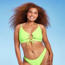 Women's Lace-Up Longline Bikini Top - Wild Fable™ Neon Green -Women Fashion GUEST 32581074 392e 407d af6c eaf20308a447