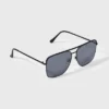 Women's Satin Metal Aviator Sunglasses - Universal Thread™ Black: Scratch-Resistant, UV Protection, Recycled Metal