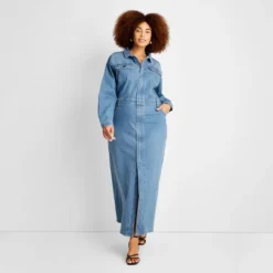 Women's Long Sleeve Denim Maxi Shirtdress - Universal Thread™ Medium Wash -Women Fashion GUEST 5708779b f6cc 49f2 a093 5b52808a4dbc