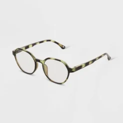 Women's Tortoise Print Shiny Plastic Round Blue Light Filtering Glasses - Universal Thread™ Green