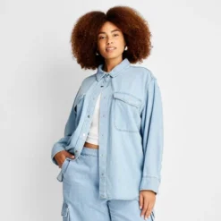 Women's Oversized Long Sleeve Collared Button-Down Denim Shirt - Universal Thread™ Light Wash -Women Fashion GUEST a3079d61 10a8 40a8 baf3 ade58bbffd30