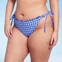 Women's Side-Tie Ultra High Leg Super Cheeky Bikini Bottom - Wild Fable™ Cobalt Blue Gingham Print -Women Fashion GUEST a5153fd8 a209 4f3b 9778 094031493ab2