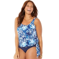 Swimsuits For All Women’s Plus Size Side Tie Blouson Tankini Top -Women Fashion GUEST b2bb178c 12b3 45e4 8739 b09f09b19f16