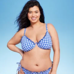 Women's Ruffle Trim Textured Underwire Bikini Top - Wild Fable™ Cobalt Blue Gingham Print -Women Fashion GUEST d883a899 df36 4ead ac6e d9d2cfe69ece