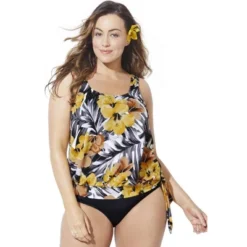 Swimsuits For All Women’s Plus Size Side Tie Blouson Tankini Top -Women Fashion GUEST db075d65 af19 41d8 9110 45cb3ba20699